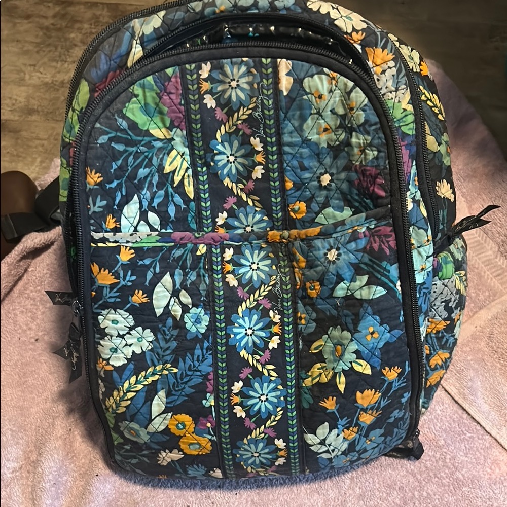 Vera Bradley Blue and Green Quilted Backpack with Floral Paisley Design